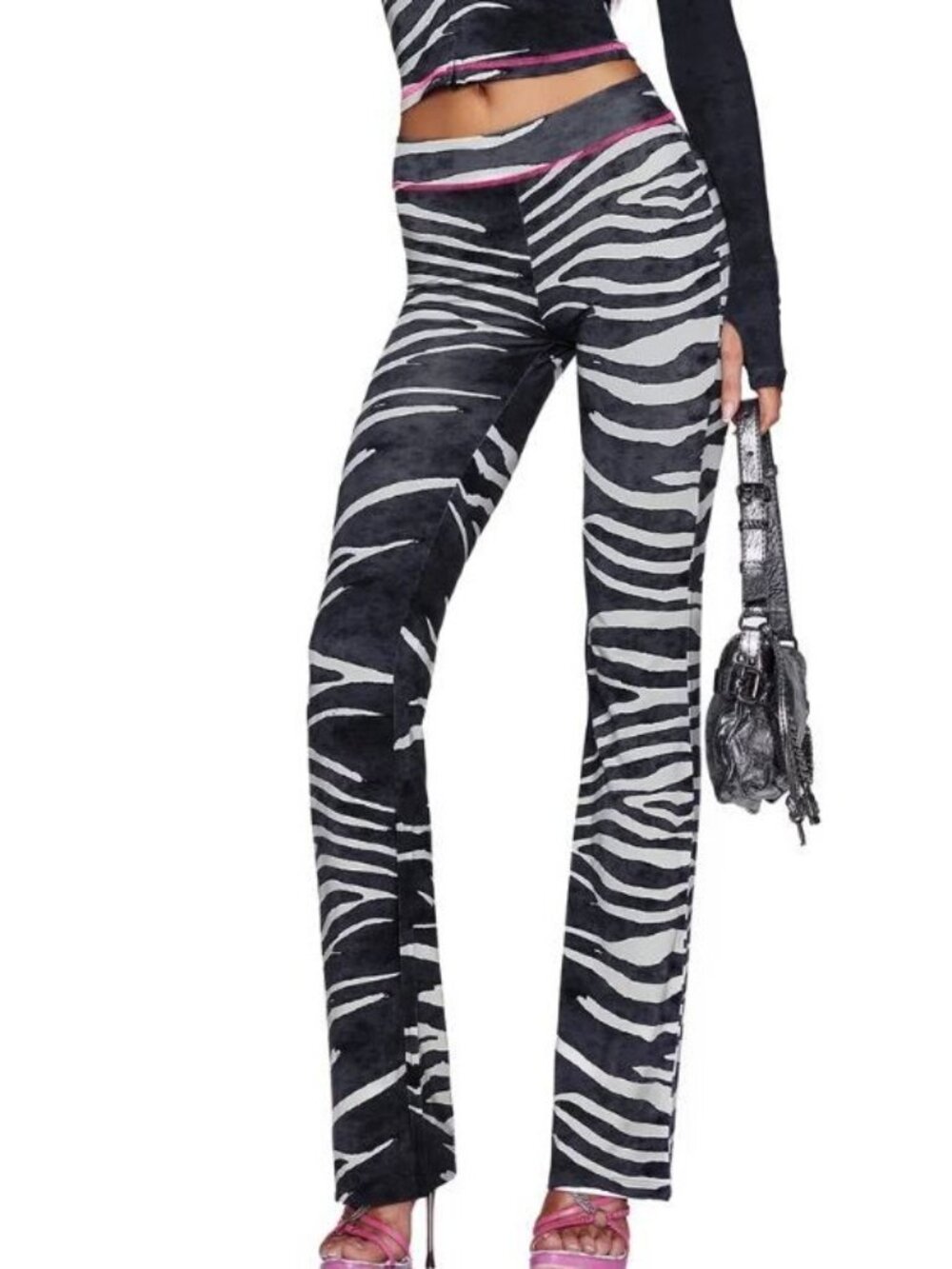 I AM GIA Black Wild Side Blare Trackpant Women Size XS NWT Zebra Stripes